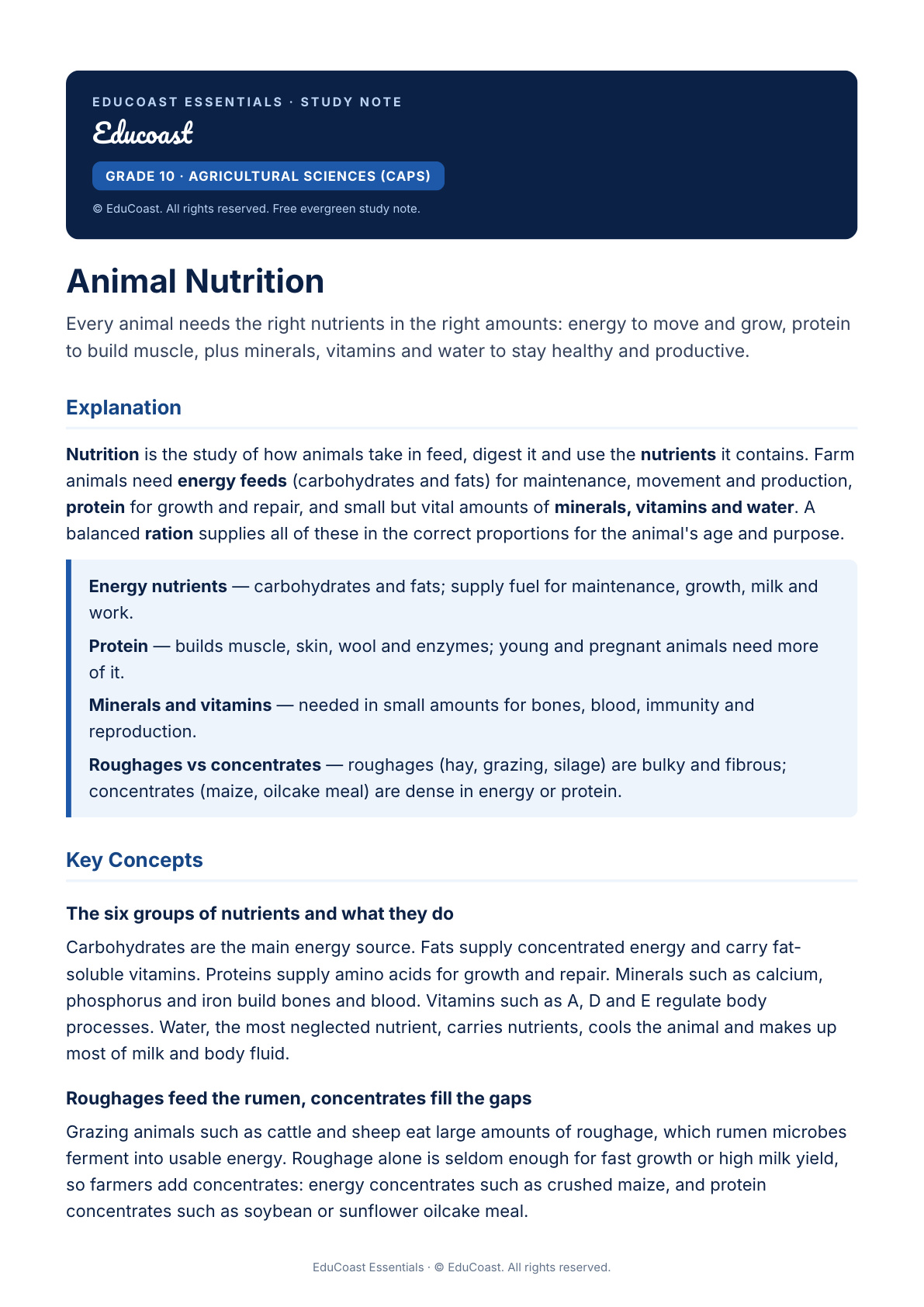 Animal Nutrition — Grade 10 Agricultural Sciences (CAPS)