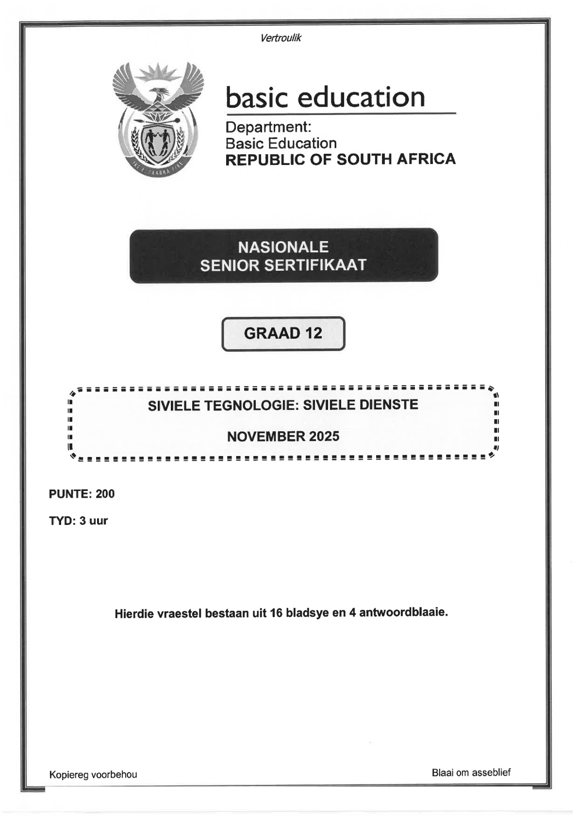 Civil Technology Grade 12 DBE NSC November 2025 - Question Paper (Eastern Cape)