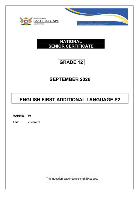English First Additional Language Grade 12 DBE Caps September 2026 Paper 2 - Question Paper (Eastern Cape)