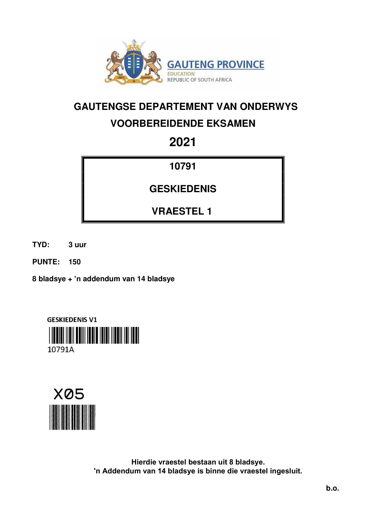 History Paper 1 (Gauteng) Preparatory 2021 Grade 12 DBE