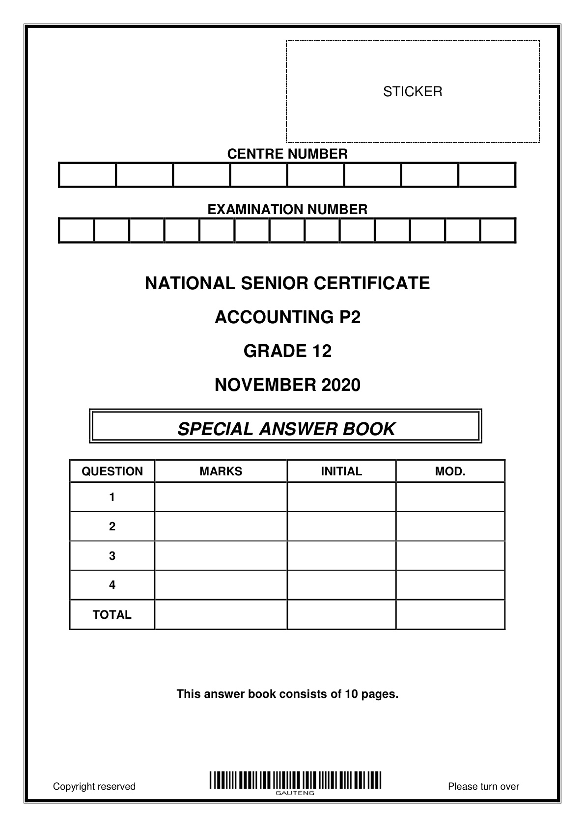 Accounting Paper 2 Answer Book (Gauteng) Preparatory 2021 Grade 12 DBE