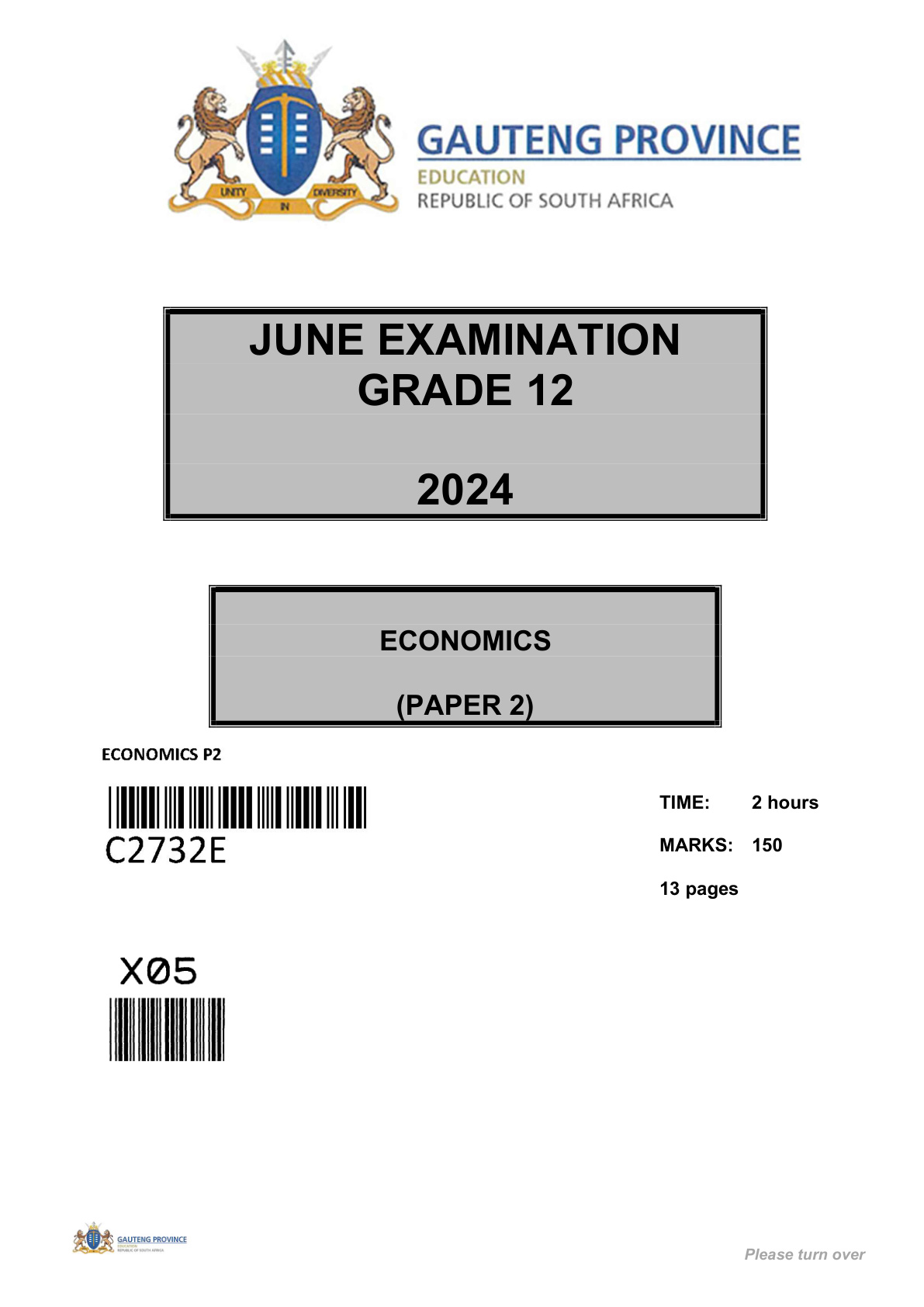 Economics Paper 2 (Gauteng) June 2024 Grade 12 DBE