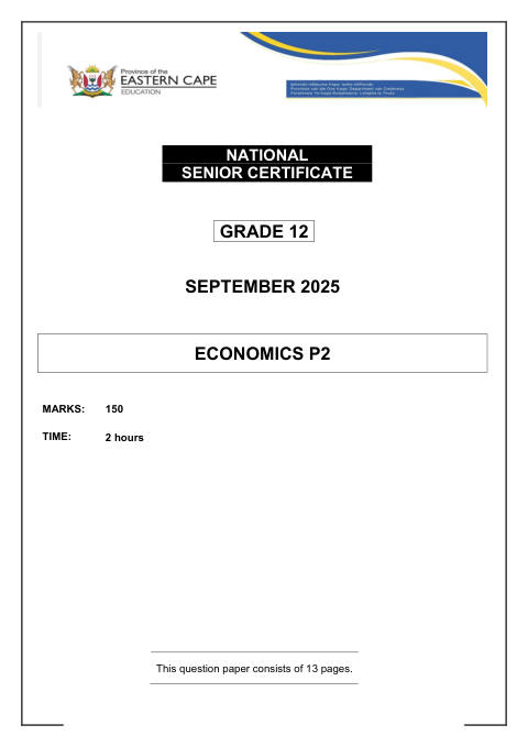 Economics Grade 12 DBE Caps September 2025 Paper 2 - Question Paper (Eastern Cape)