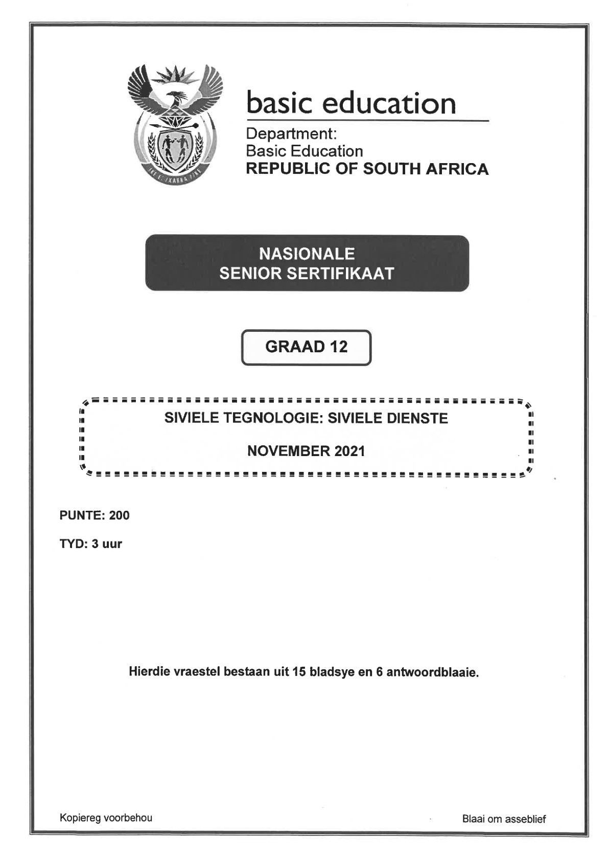 Civil Technology (Gauteng) November 2021 Grade 12 DBE