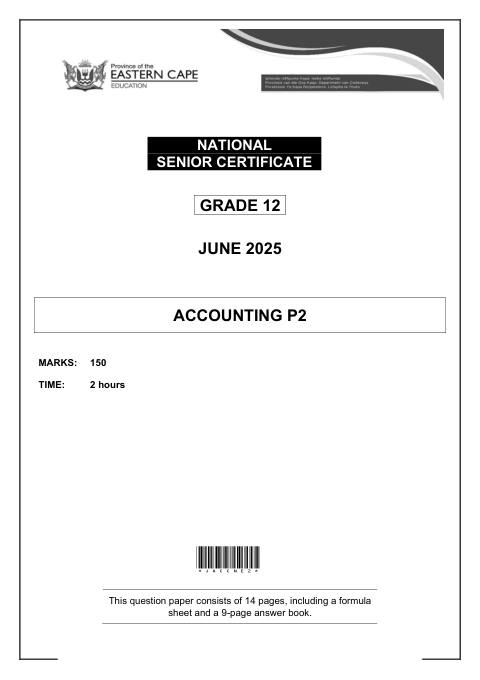 Accounting Grade 12 DBE Caps May/June 2025 Paper 2 - Question Paper (Eastern Cape)