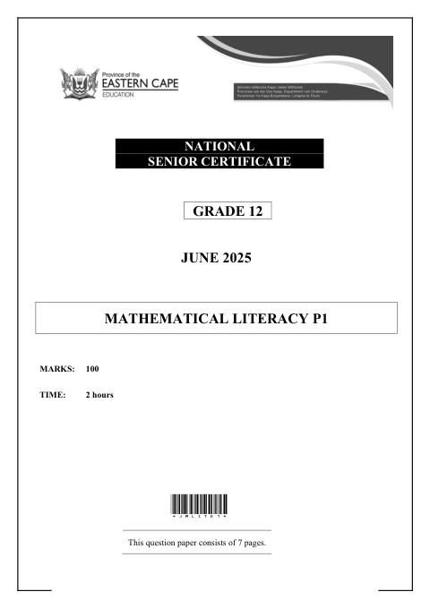 Mathematical Literacy Grade 12 DBE Caps May/June 2025 Paper 1 - Question Paper (Eastern Cape)
