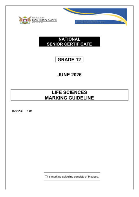 Life Sciences Grade 12 DBE Caps May/June 2026 - Memo (Eastern Cape)