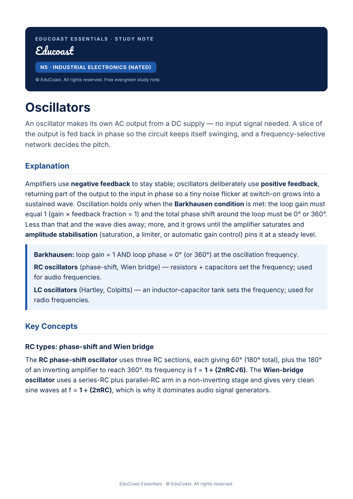 Oscillators — N5 Industrial Electronics (Nated)