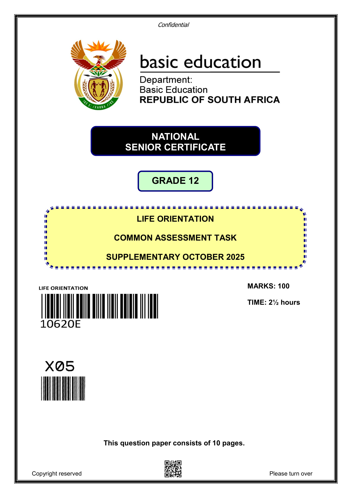Life Orientation (Gauteng) November 2025 Grade 12 DBE