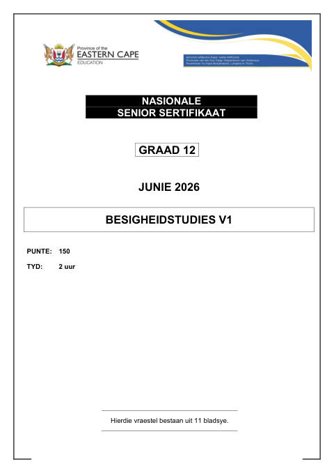 Business Studies Grade 12 DBE Caps May/June 2026 Paper 1 - Question Paper (Eastern Cape)