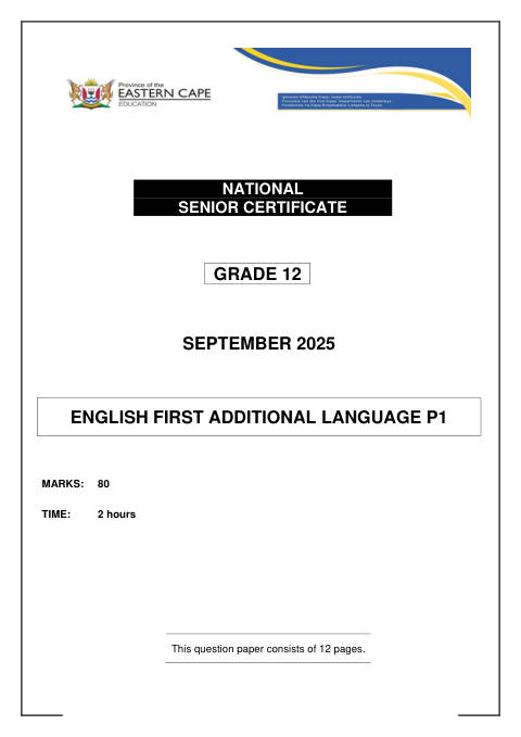 English First Additional Language Grade 12 DBE Caps September 2025 Paper 1 - Question Paper (Eastern Cape)