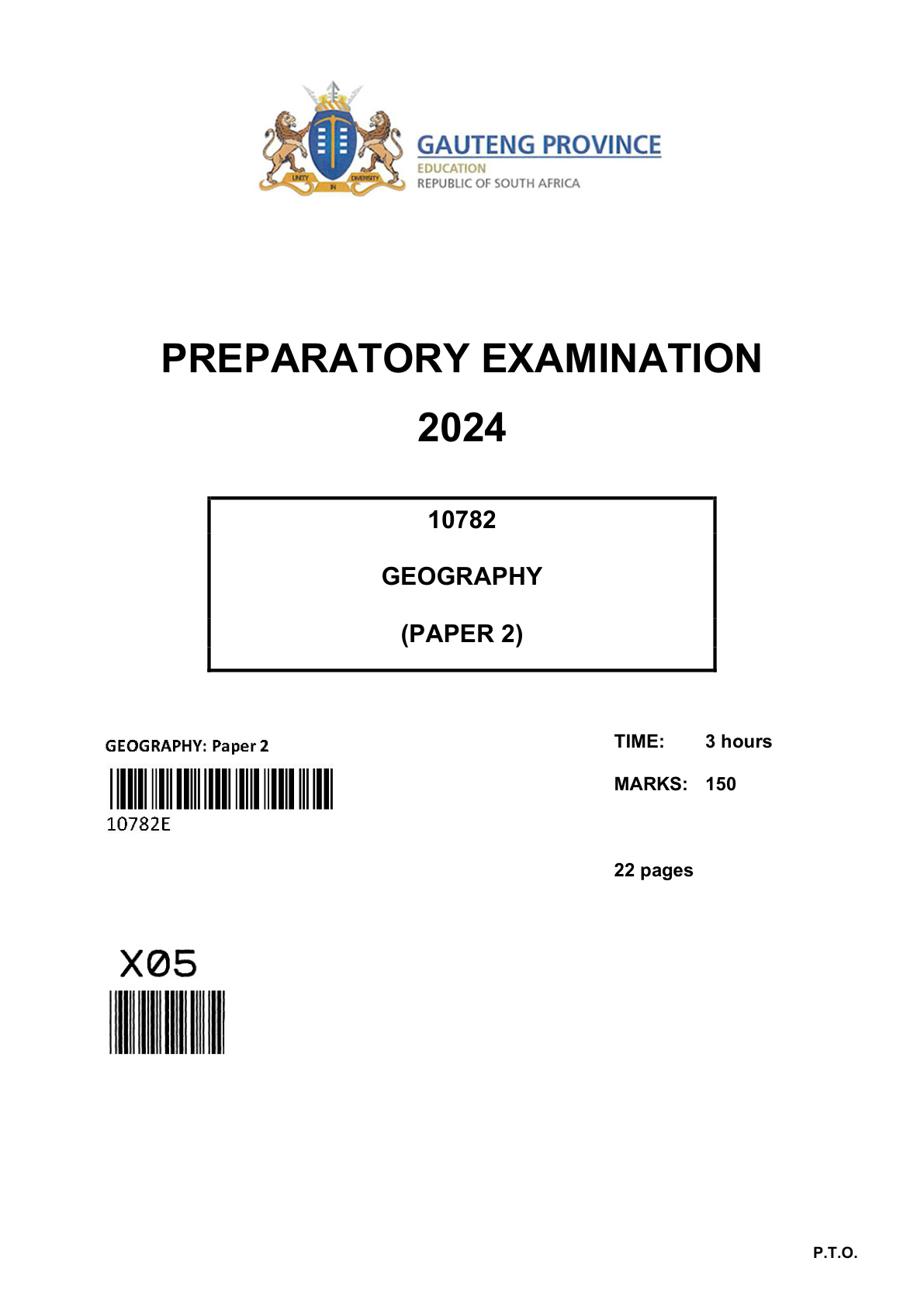 Geography Paper 2 (Gauteng) Preparatory 2024 Grade 12 DBE