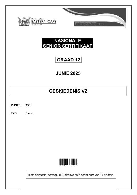History Grade 12 DBE Caps May/June 2025 Paper 2 - Question Paper (Eastern Cape)