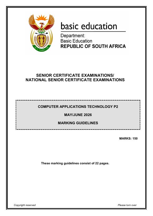 Computer Applications Technology Grade 12 DBE CAPS May 2026 Paper 2 - Memo
