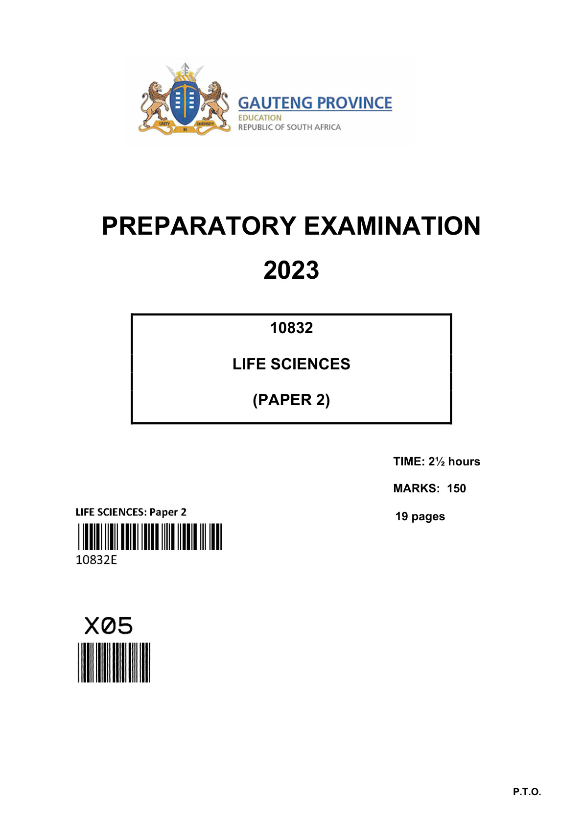 Life Sciences Paper 2 (Gauteng) Preparatory 2023 Grade 12 DBE