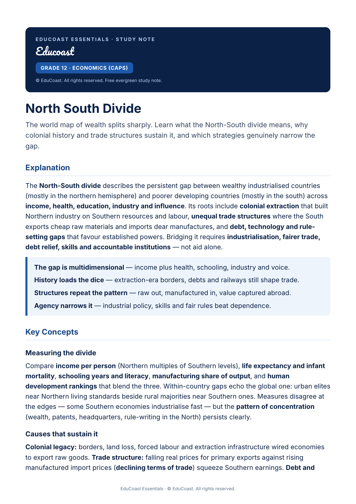 North South Divide — Grade 12 Economics (CAPS)