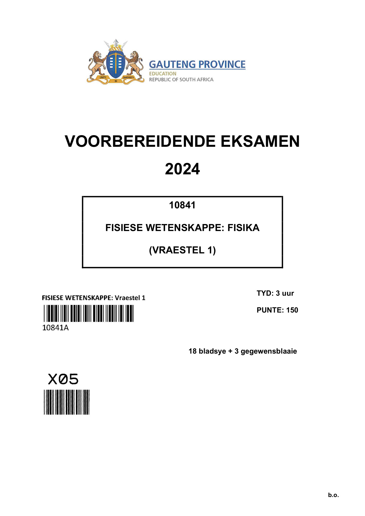 Physical Sciences Paper 1 (Gauteng) Preparatory 2024 Grade 12 DBE