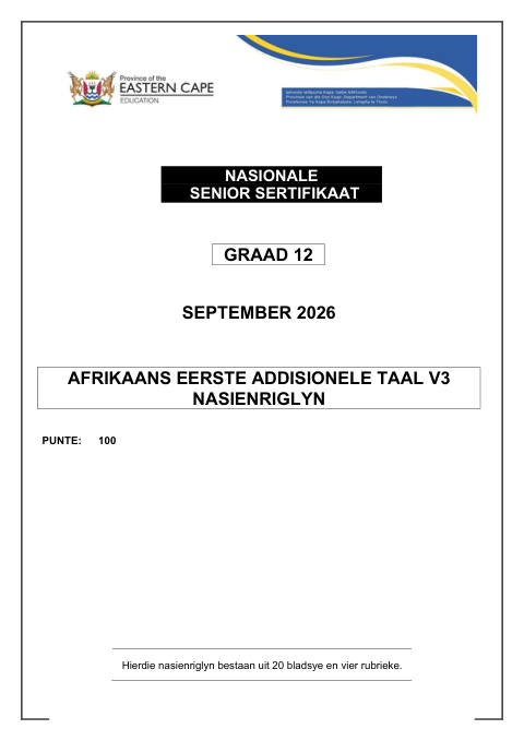 Afrikaans First Additional Language Grade 12 DBE Caps September 2026 Paper 3 - Memo (Eastern Cape)