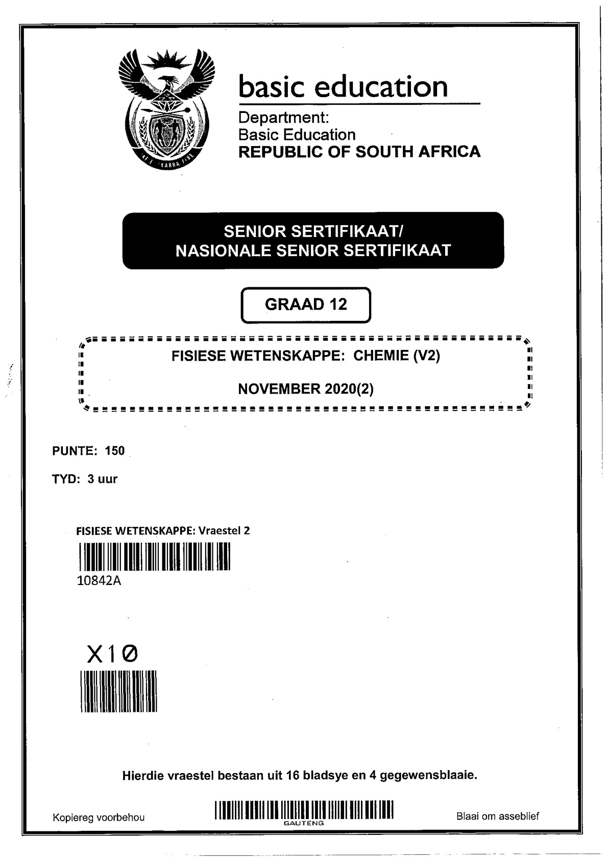 Physical Sciences Paper 2 (Gauteng) Preparatory 2021 Grade 12 DBE