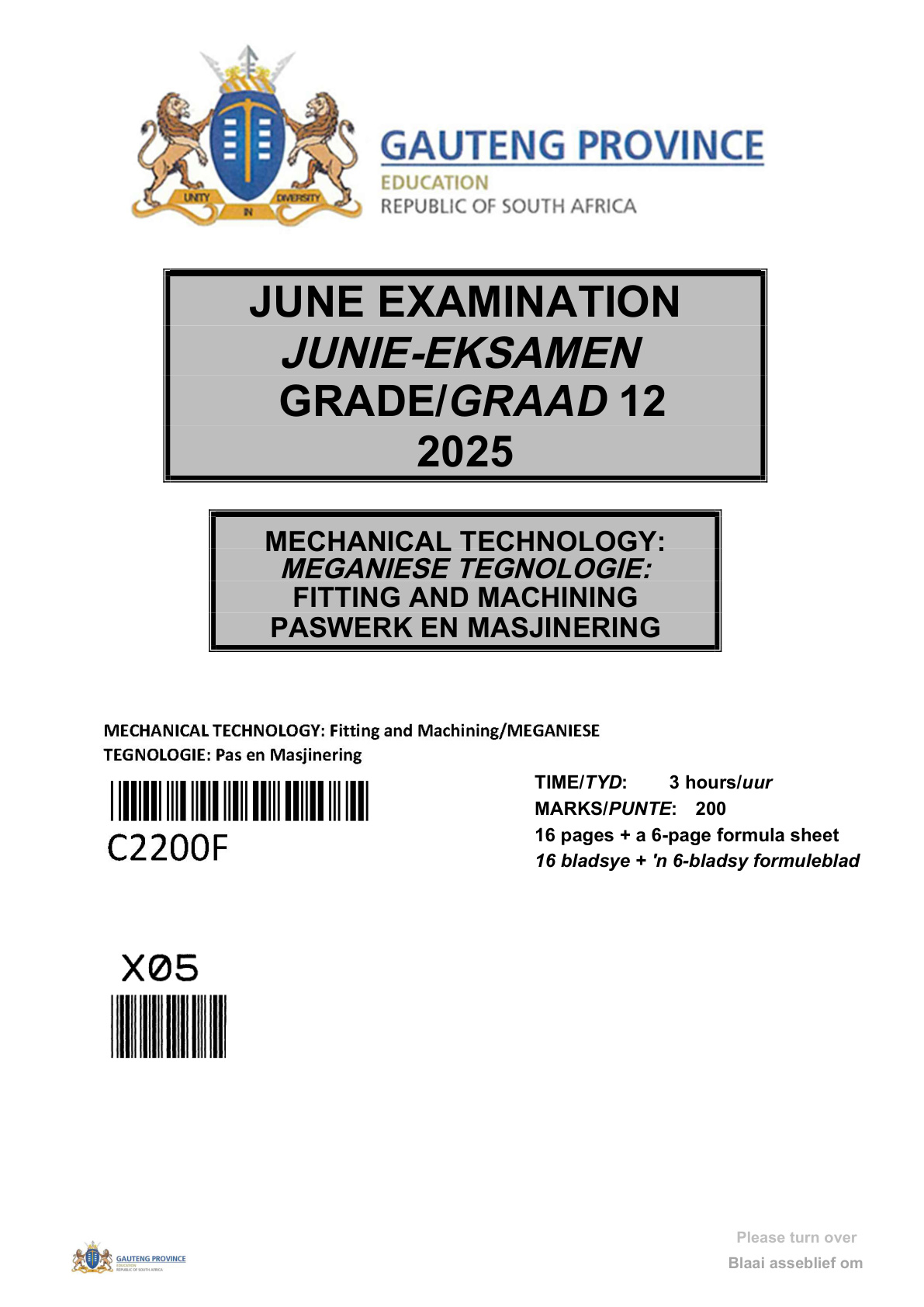Mechanical Technology (Gauteng) June 2025 Grade 12 DBE