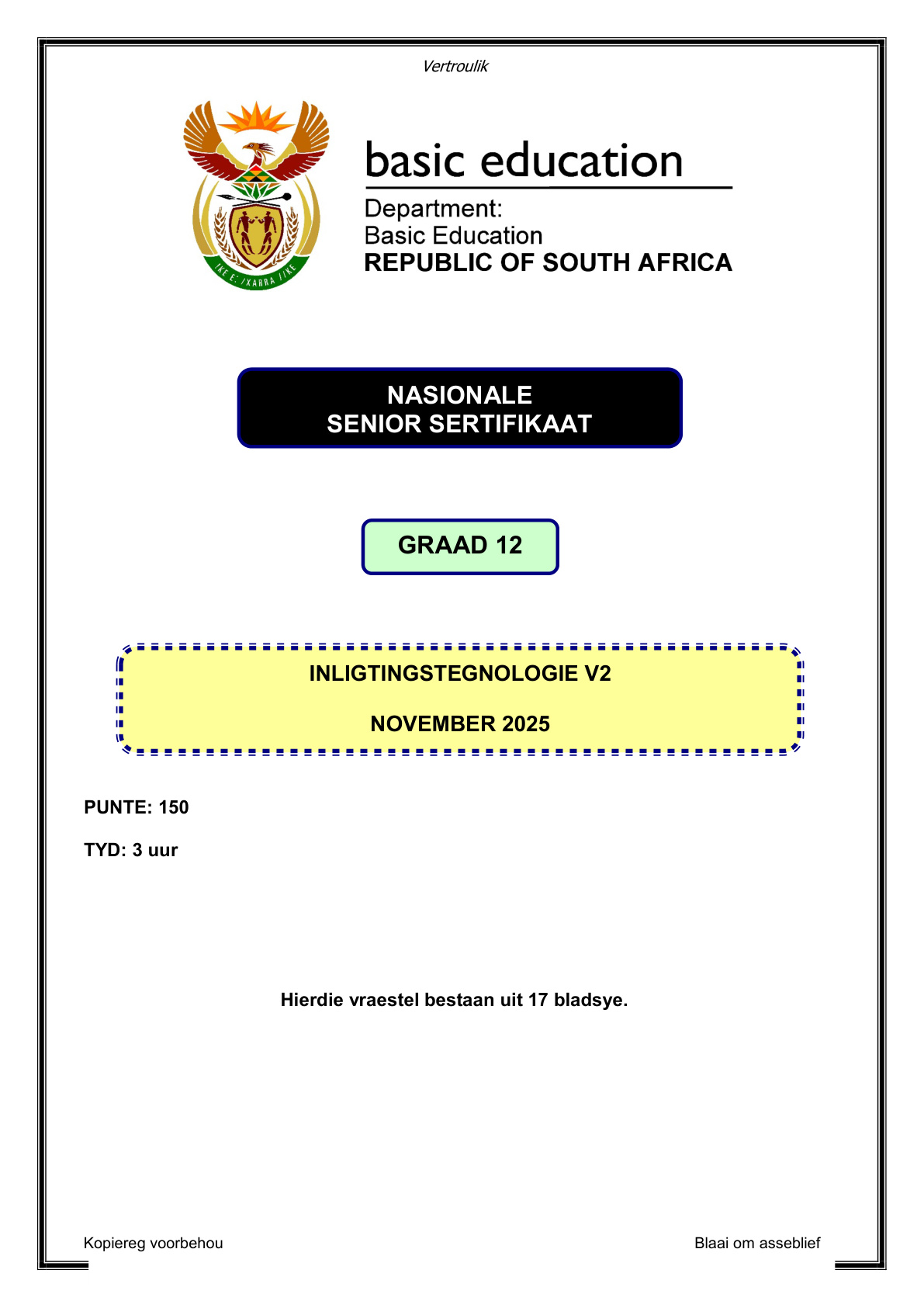 Information Technology Grade 12 DBE NSC November 2025 Paper 2 - Question Paper (Eastern Cape)