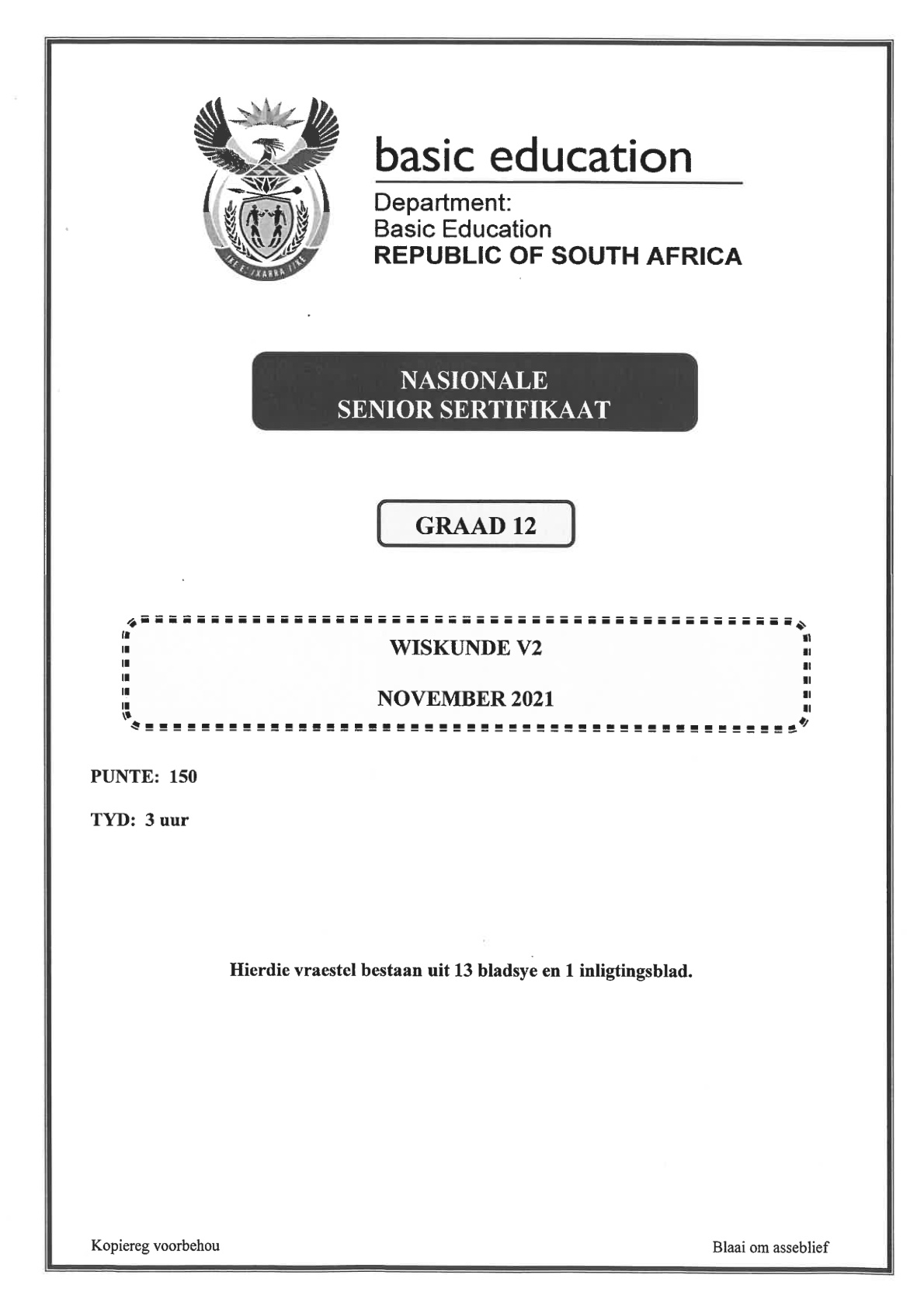 Mathematics Paper 2 (Gauteng) November 2021 Grade 12 DBE