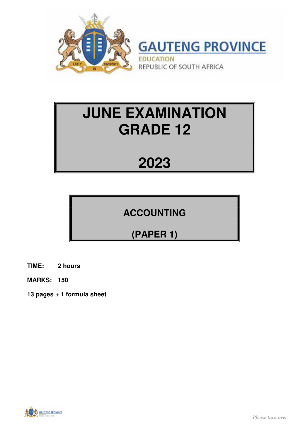 Accounting Paper 1 (Gauteng) June 2023 Grade 12 DBE