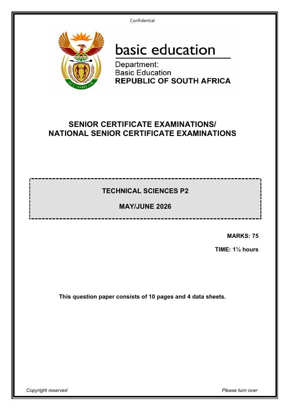 Technical Sciences Grade 12 DBE Caps May 2026 Paper 2 - Question Paper