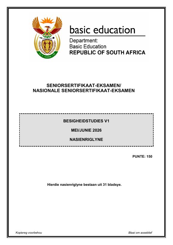 Business Studies Grade 12 DBE CAPS May 2026 Paper 1 - Memo