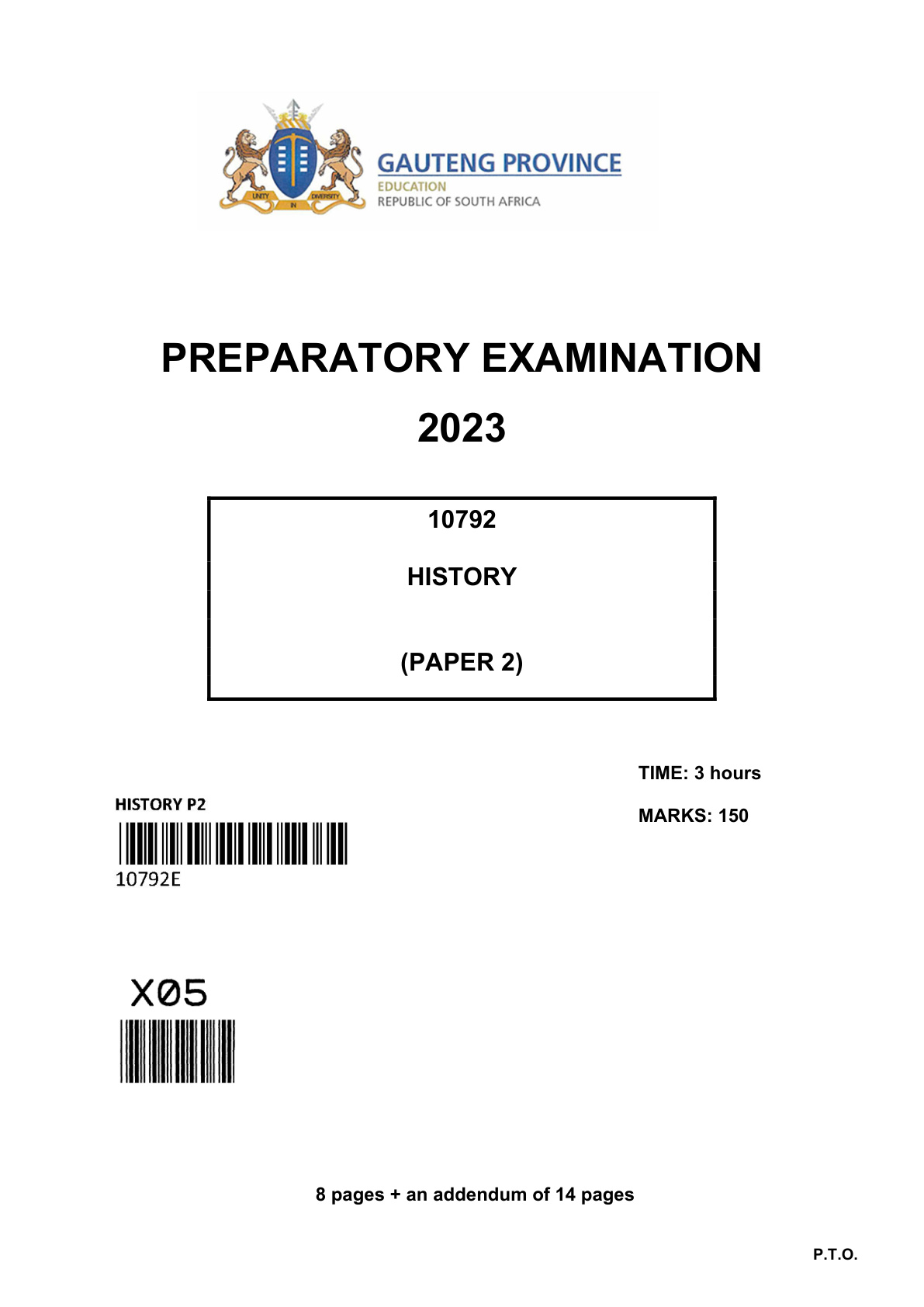History Paper 2 (Gauteng) Preparatory 2023 Grade 12 DBE