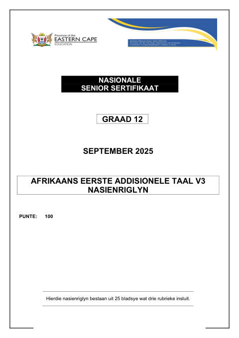 Afrikaans First Additional Language Grade 12 DBE Caps September 2025 Paper 3 - Memo (Eastern Cape)