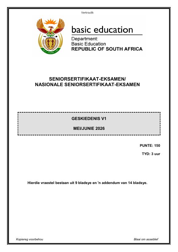 History Grade 12 DBE Caps May 2026 Paper 1 - Question Paper