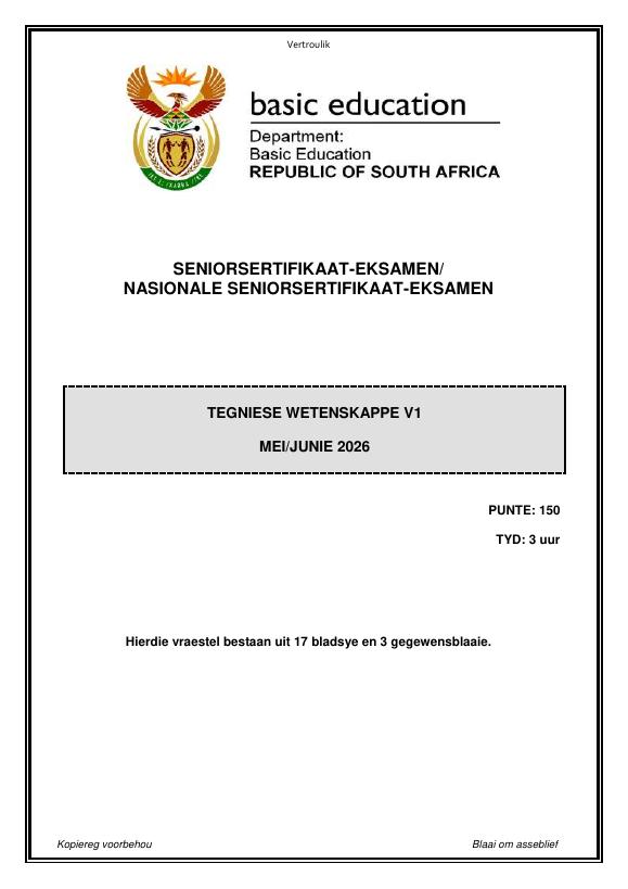Technical Sciences Grade 12 DBE Caps May 2026 Paper 1 - Question Paper