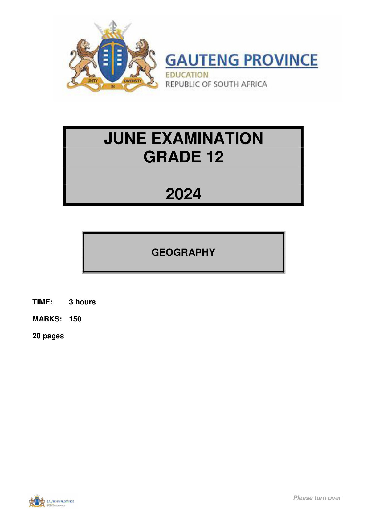 Geography (Gauteng) June 2024 Grade 12 DBE