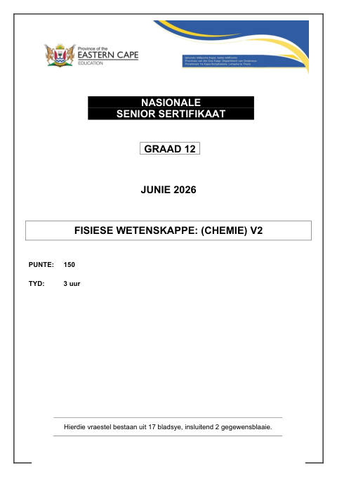 Physical Sciences Grade 12 DBE Caps May/June 2026 Paper 2 - Question Paper (Eastern Cape)