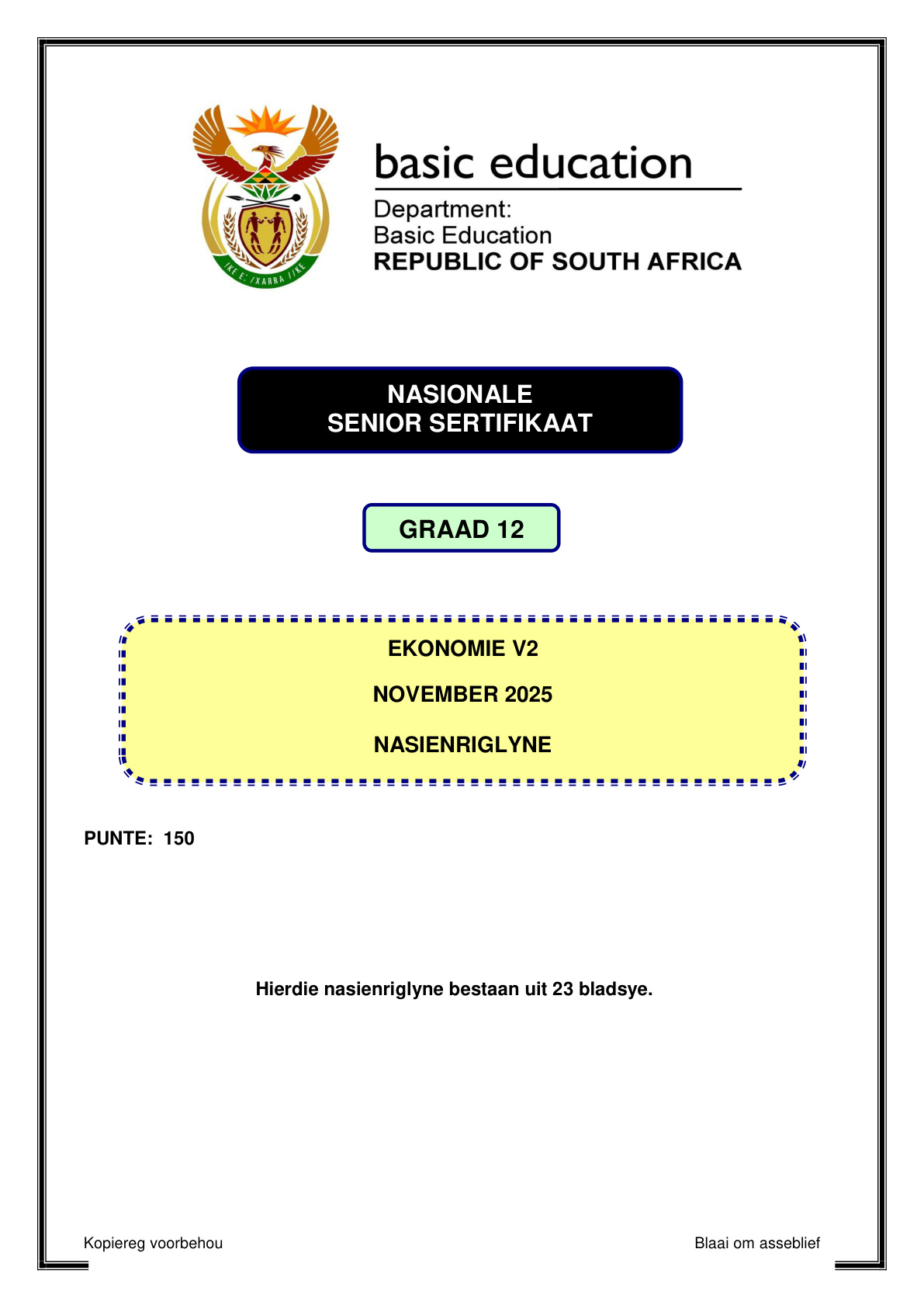 Economics Grade 12 DBE NSC November 2025 Paper 2 - Memo (Eastern Cape)