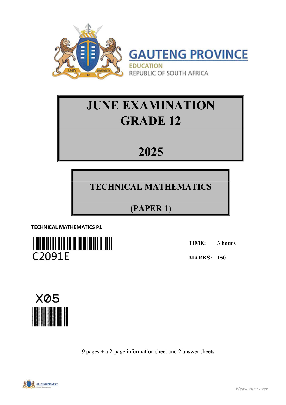 Technical Mathematics Paper 1 (Gauteng) June 2025 Grade 12 DBE