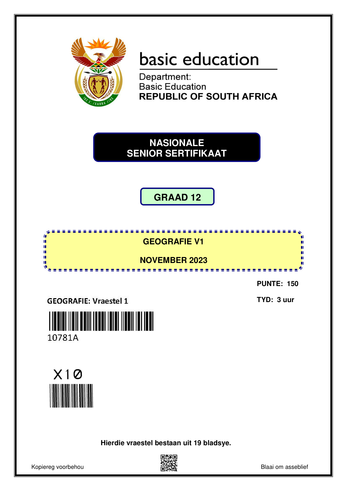 Geography Paper 1 November 2023 Grade 12 DBE
