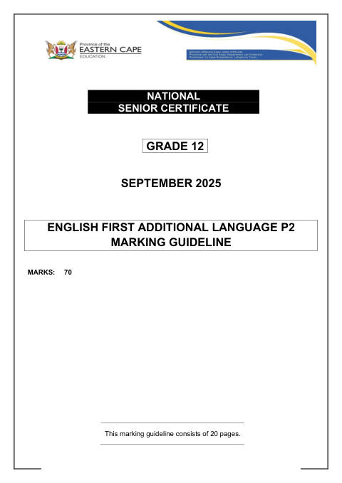 English First Additional Language Grade 12 DBE Caps September 2025 Paper 2 - Memo (Eastern Cape)