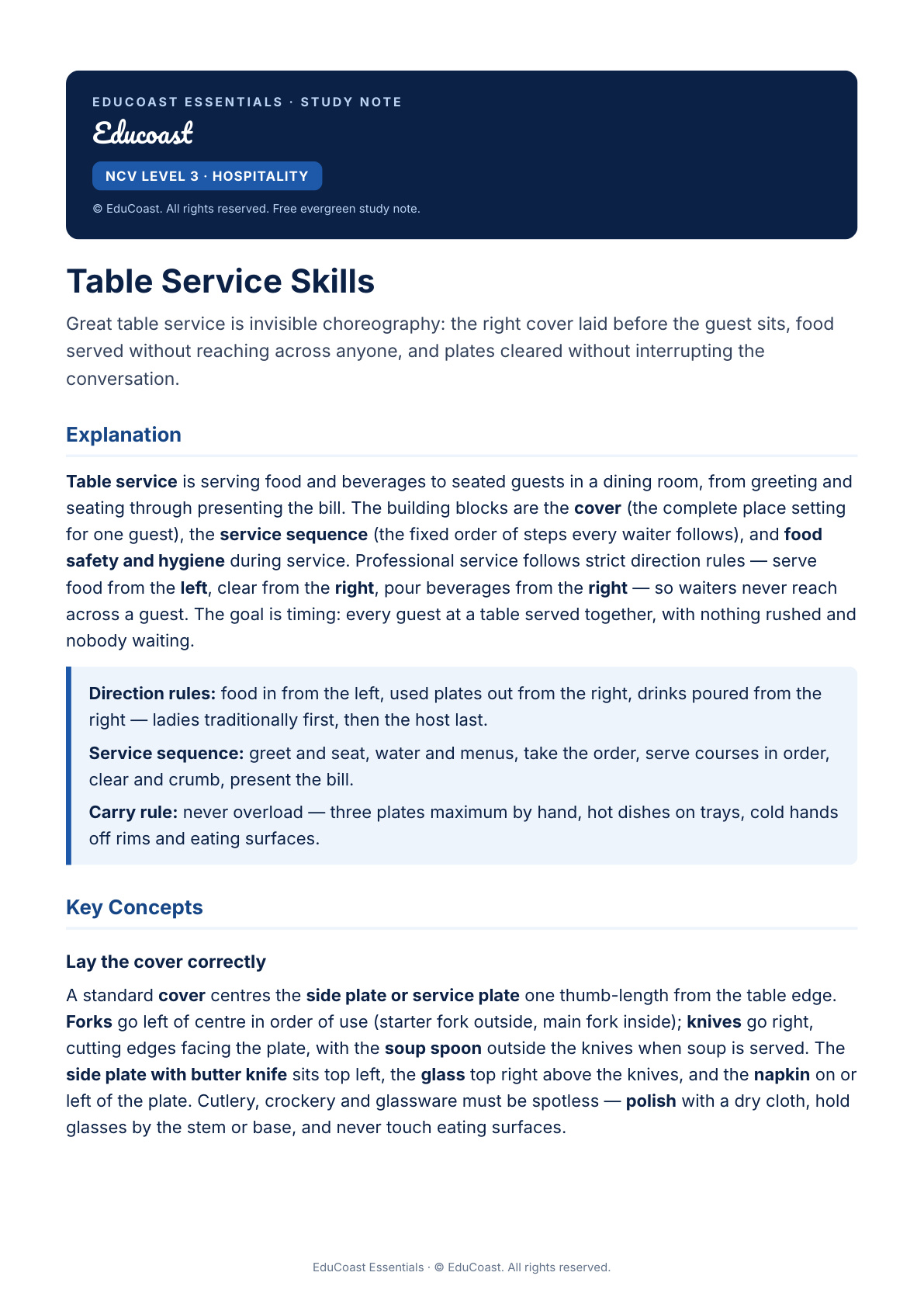 Table Service Skills — NCV Level 3 Hospitality