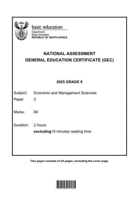 Economic And Management Sciences Grade 9 DBE Caps Gec 2025 Paper 2 - Question Paper (Eastern Cape)