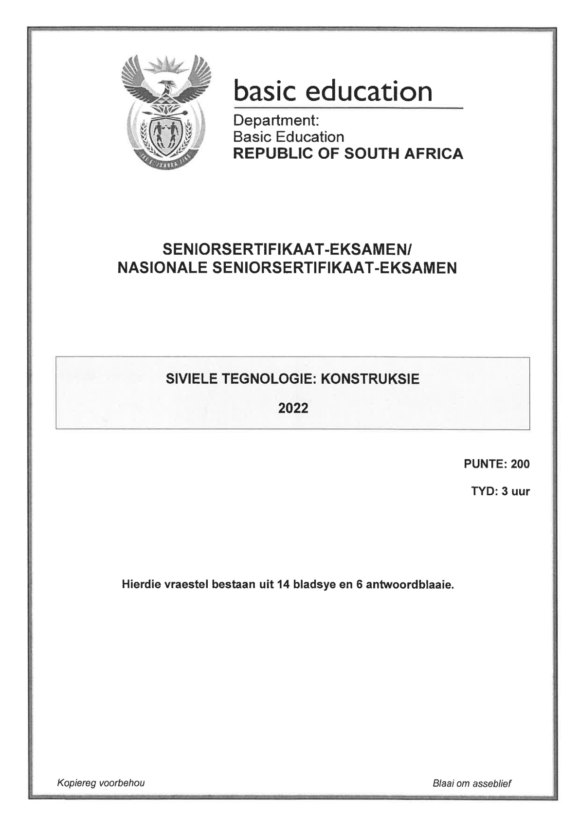 Civil Technology (Gauteng) June 2022 Grade 12 DBE