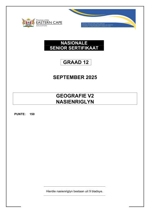 Geography Grade 12 DBE Caps September 2025 Paper 2 - Memo (Eastern Cape)