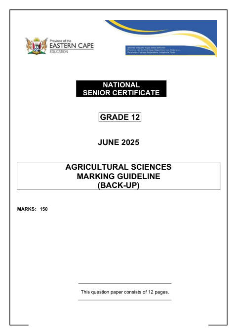 Agricultural Sciences Grade 12 DBE Caps May/June 2025 - Memo (Eastern Cape)