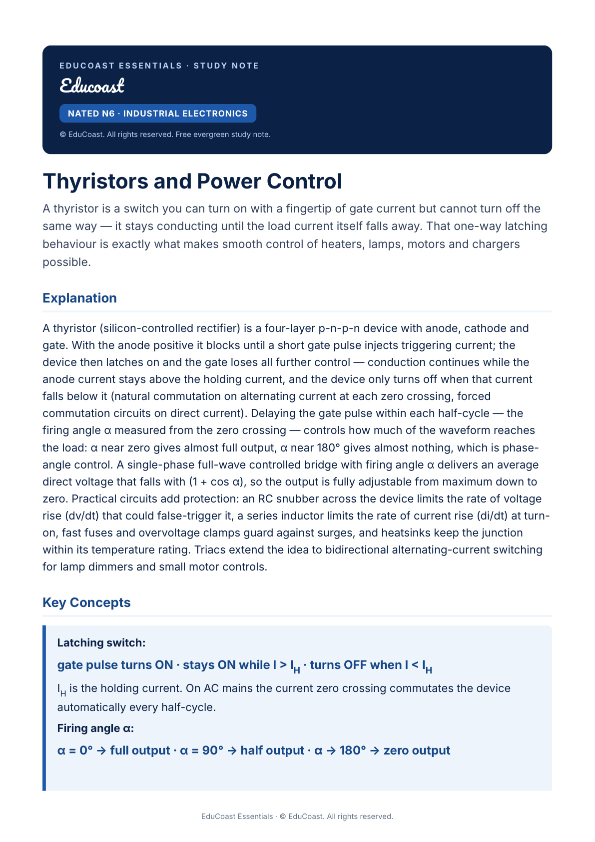 Thyristors And Power Control — N6 Industrial Electronics (Nated)