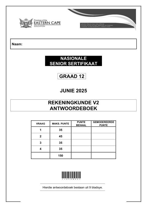 Accounting Grade 12 DBE Caps May/June 2025 Paper 2 - Answer Book (Eastern Cape)