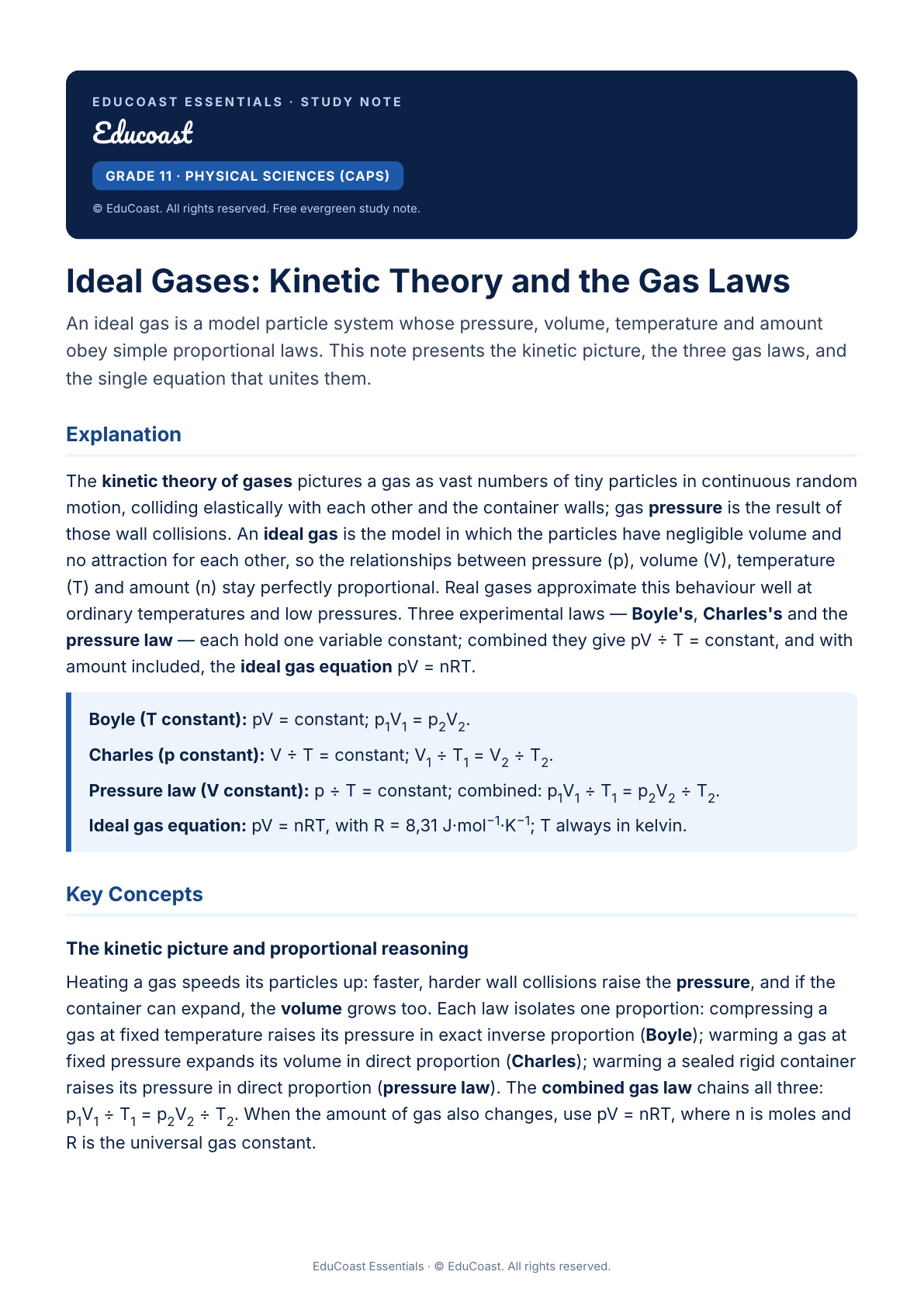 Ideal Gases — Grade 11 Physical Sciences (Caps)