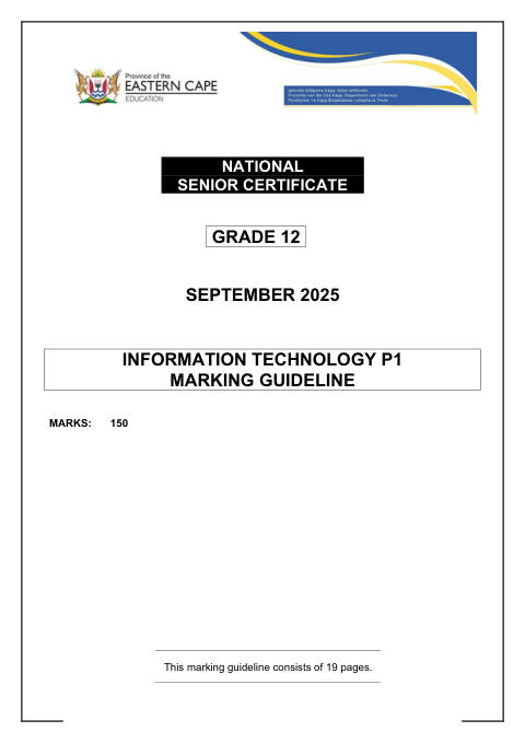 Information Technology Grade 12 DBE Caps September 2025 Paper 1 - Memo (Eastern Cape)