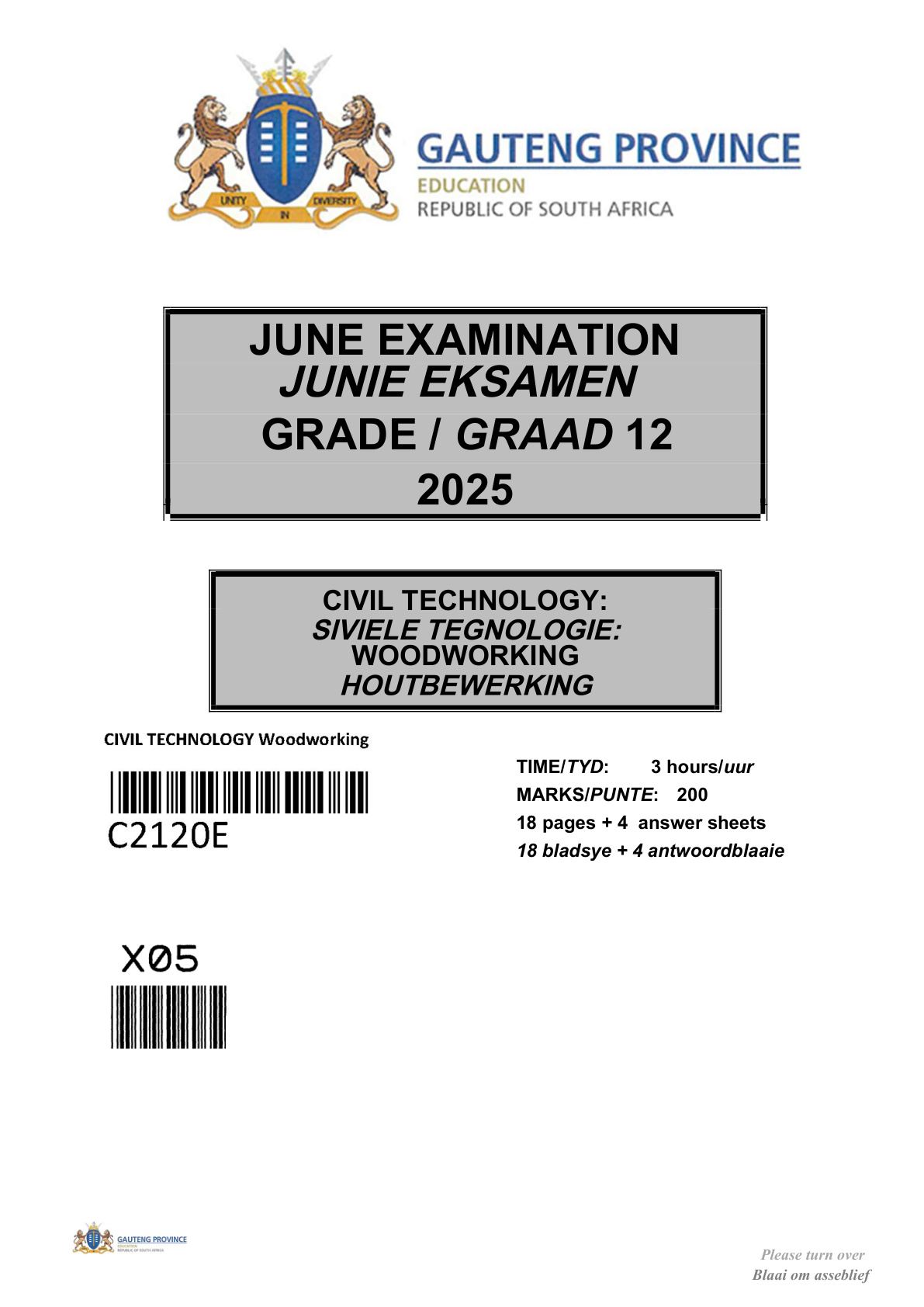 Civil Technology (Gauteng) June 2025 Grade 12 DBE