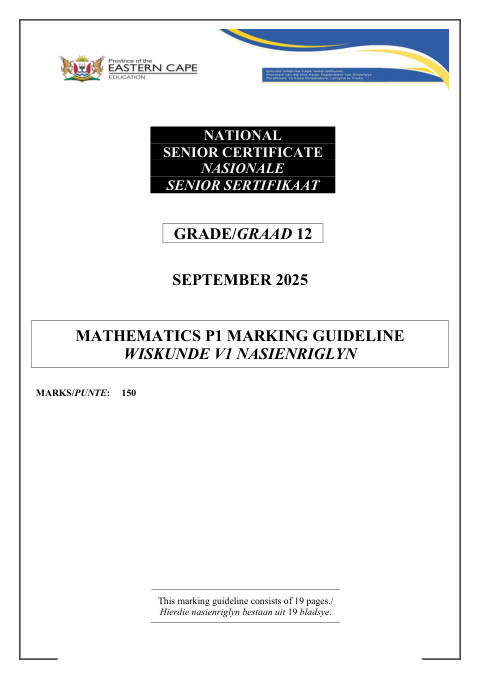 Mathematics Grade 12 DBE Caps September 2025 Paper 1 - Memo (Eastern Cape)